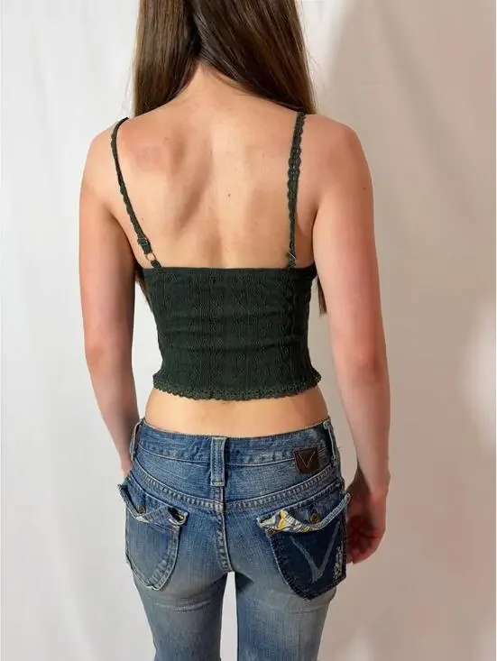 Forest Green Edikted Sweetheart Cropped Cami - Picture 3 of 8